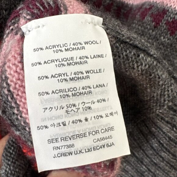 J. Crew Sweater Womens Medium Wool Blend Gray Pink Red Holiday Valentines - Picture 6 of 6